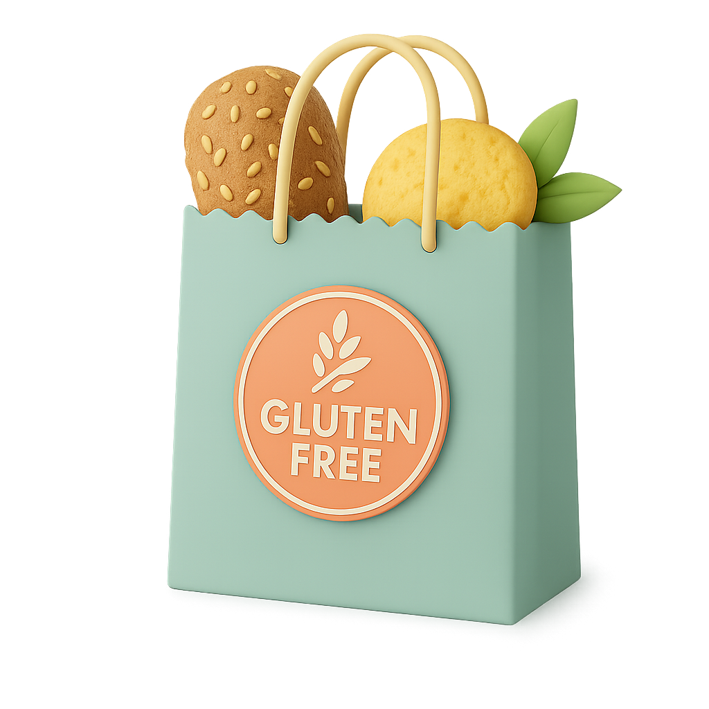 Stylish illustration of a package with gluten-free products, symbolizing the Luxembourg Gluten Free brand